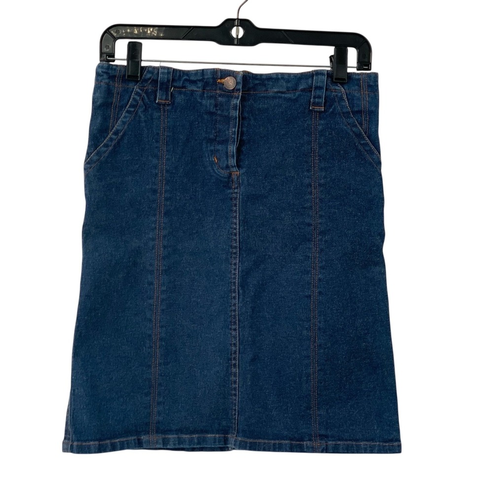 BCBGMAXAZRIA Jeans Denim Skirt Dark Wash Knee‎ Length Pockets Womens Size 6